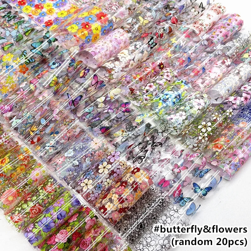 20 Rolls Halloween Nail Foils Gradient Transfer Paper Christmas Nail Art Stickers Stripe Floral Manicure Decals Nails Decoration
