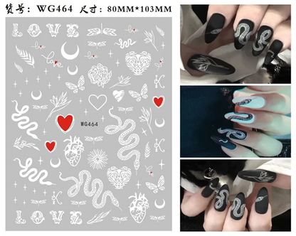 Nail Sticker Snake  Dragon Butterfly Black Multicolor Decals Nail Art Tattoo Slider Water Transfer Letter Nails Art Decoration