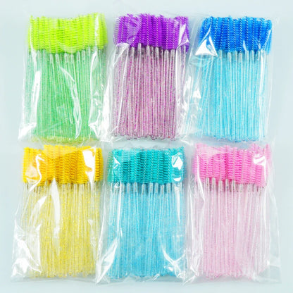 QSTY eyelash brush makeup brushes 50pcs individual disposable mascara applicator comb wand lash makeup brushes tools 6 colors