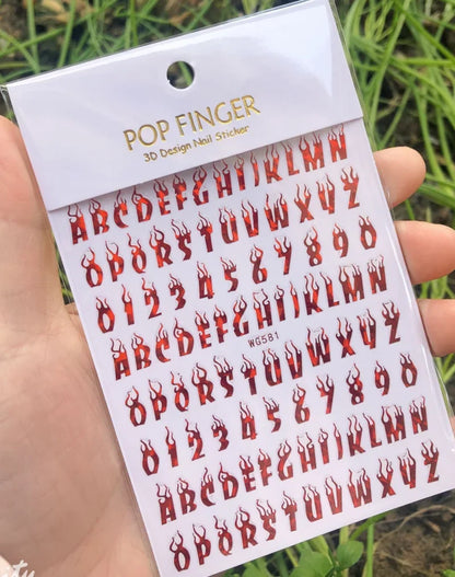 Nail Art Stickers Alphabet Sticker Letter Stickers Transfers Black Old English Font Letter Goth Gothic Nail Sticker Decoration