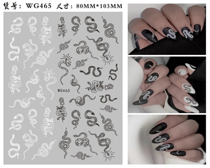 Nail Sticker Snake  Dragon Butterfly Black Multicolor Decals Nail Art Tattoo Slider Water Transfer Letter Nails Art Decoration