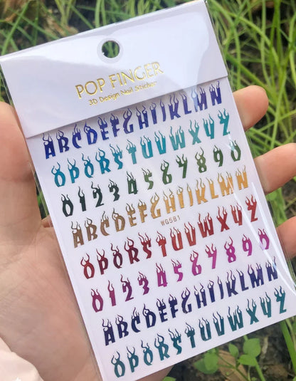 Nail Art Stickers Alphabet Sticker Letter Stickers Transfers Black Old English Font Letter Goth Gothic Nail Sticker Decoration