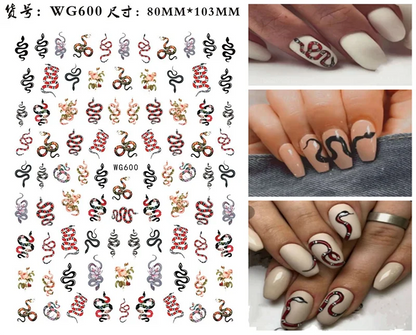 Nail Sticker Snake  Dragon Butterfly Black Multicolor Decals Nail Art Tattoo Slider Water Transfer Letter Nails Art Decoration