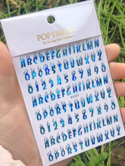 Nail Art Stickers Alphabet Sticker Letter Stickers Transfers Black Old English Font Letter Goth Gothic Nail Sticker Decoration