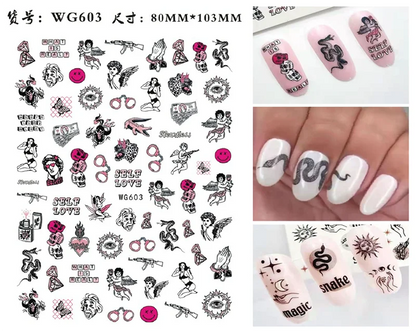 Nail Sticker Snake  Dragon Butterfly Black Multicolor Decals Nail Art Tattoo Slider Water Transfer Letter Nails Art Decoration