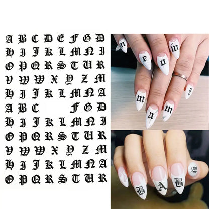 Nail Art Stickers Alphabet Sticker Letter Stickers Transfers Black Old English Font Letter Goth Gothic Nail Sticker Decoration