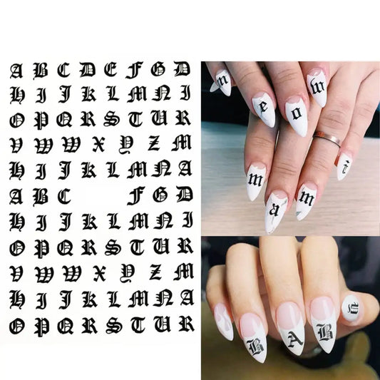 Nail Art Stickers Alphabet Sticker Letter Stickers Transfers Black Old English Font Letter Goth Gothic Nail Sticker Decoration