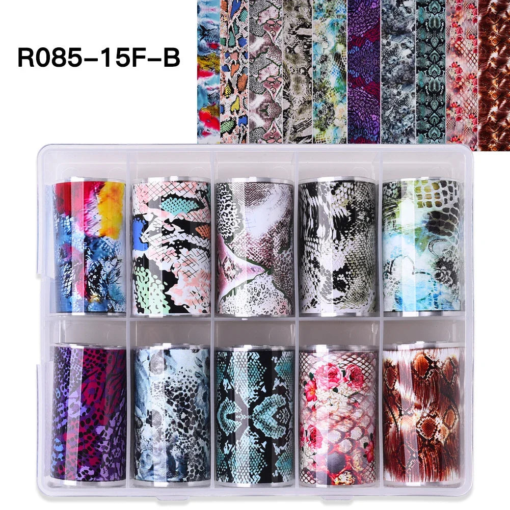 10 Rolls Leopard Print Nail Foils Transfer Paper Amber Nail Art Stickers Snake Skin Manicure Set Decal Animal Nails Decoration