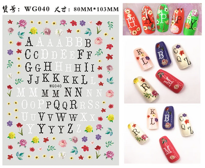 Nail Art Stickers Alphabet Sticker Letter Stickers Transfers Black Old English Font Letter Goth Gothic Nail Sticker Decoration