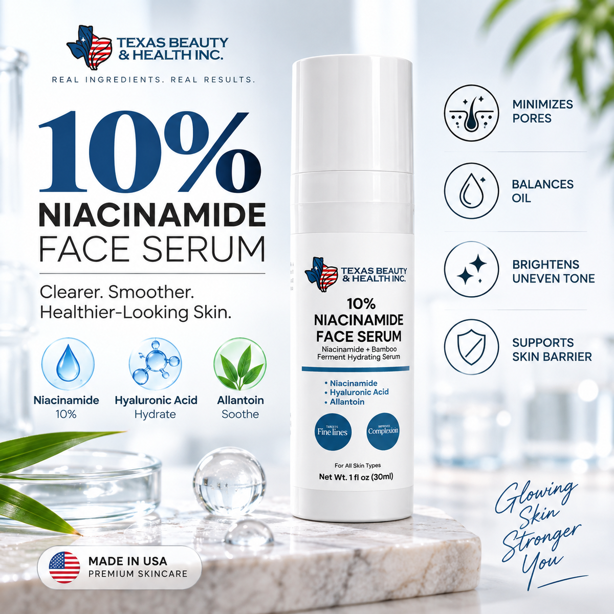 10% Niacinamide Serum for Glowing, Pore-Minimized Skin | Hydrating Face Serum with Hyaluronic Acid