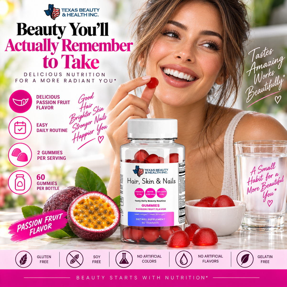 Hair, Skin & Nails Gummies with Collagen & Biotin – Beauty Support for Women