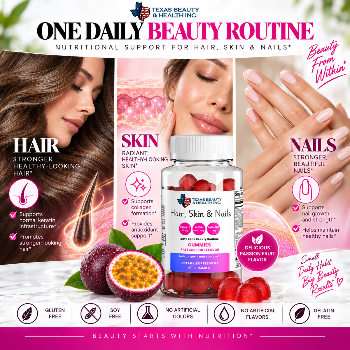 Hair, Skin & Nails Gummies with Collagen & Biotin – Beauty Support for Women