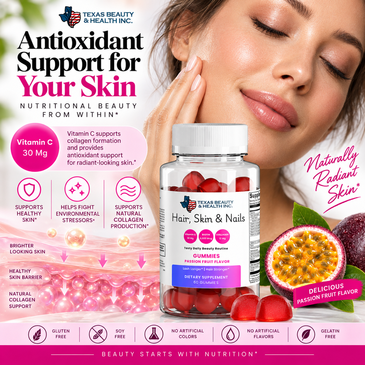 Hair, Skin & Nails Gummies with Collagen & Biotin – Beauty Support for Women