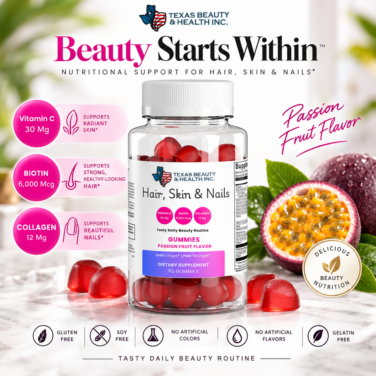 Hair, Skin & Nails Gummies with Collagen & Biotin – Beauty Support for Women