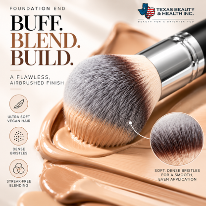 2-in-1 Dual-Ended Foundation & Concealer Makeup Brush – Vegan Blending Brush for Liquid, Cream & Powder | Texas Beauty & Health
