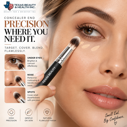 2-in-1 Dual-Ended Foundation & Concealer Makeup Brush – Vegan Blending Brush for Liquid, Cream & Powder | Texas Beauty & Health