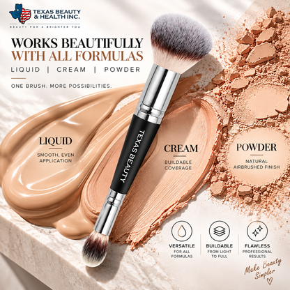 2-in-1 Dual-Ended Foundation & Concealer Makeup Brush – Vegan Blending Brush for Liquid, Cream & Powder | Texas Beauty & Health