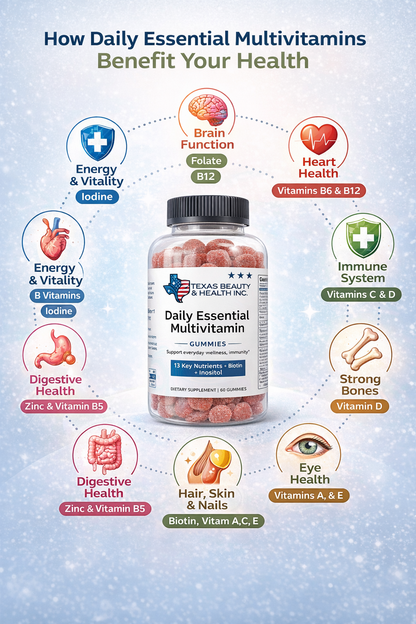 Daily Essential Multivitamin Gummies for Adults – Strawberry Flavor – Immune, Energy & Wellness Support – 60 Gummies
