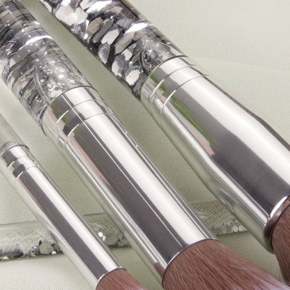 8 Pcs Stylish Silver Glitter Handle Makeup Brush Set