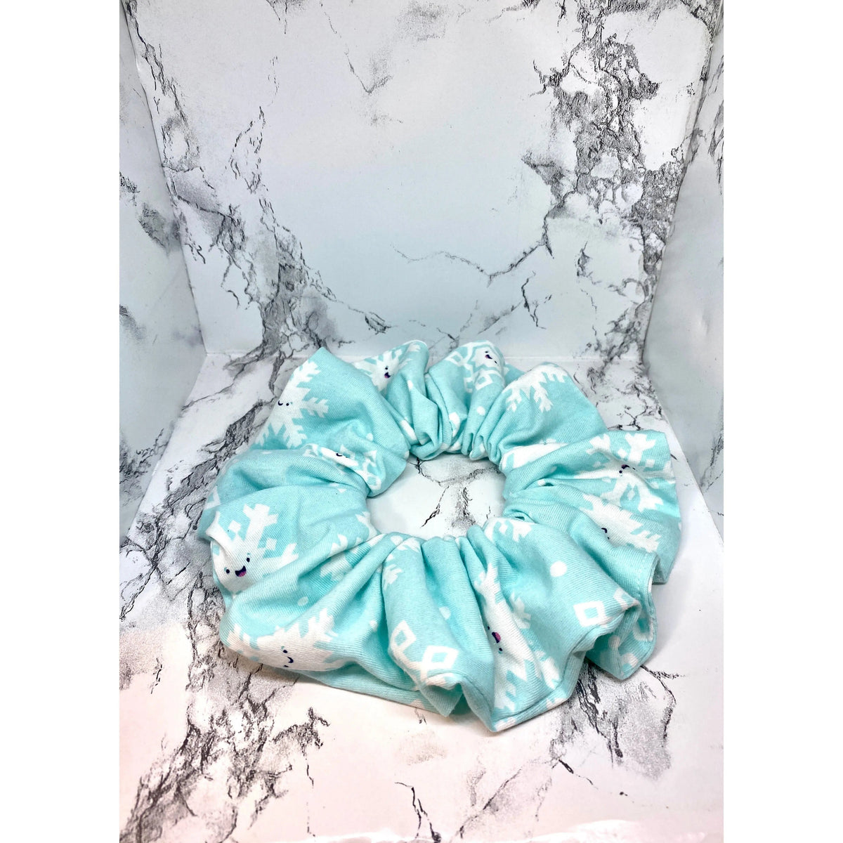 Light Blue Snowflake Winter Scrunchie