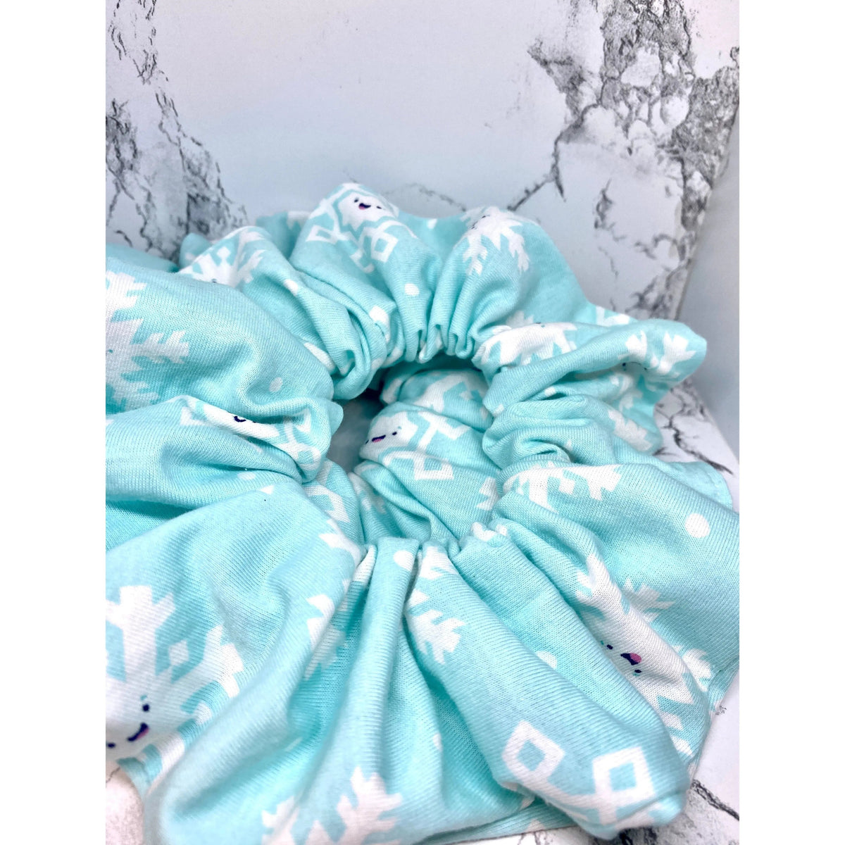 Light Blue Snowflake Winter Scrunchie