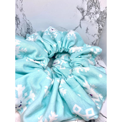 Light Blue Snowflake Winter Scrunchie