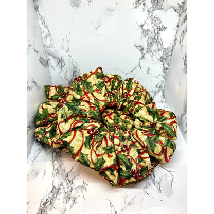 Gold Holly and Ribbon Christmas Scrunchie