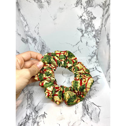 Mini Gold Holly and Ribbon Christmas Scrunchie