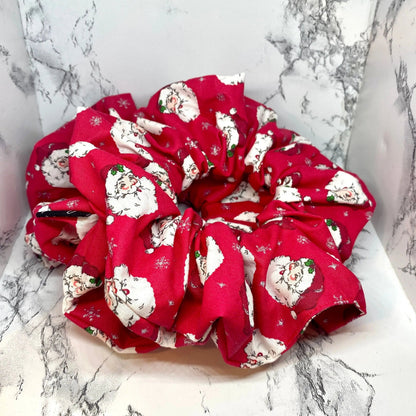 Red Santa Glitter Christmas Scrunchie