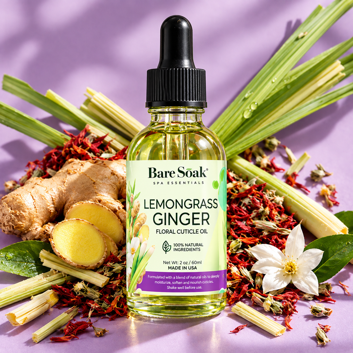 BARE SOAK CUTICLE OIL 2OZ. - LEMONGRASS GINGER