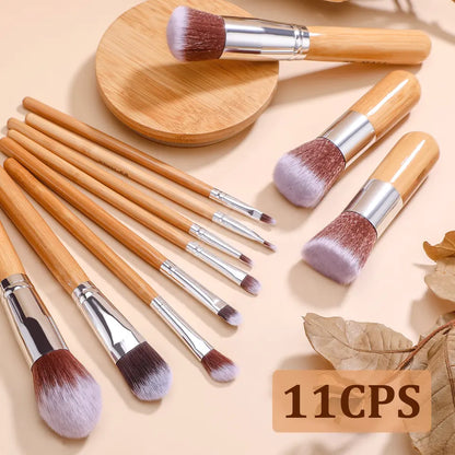 Makeup Brush Set 11 PCS Vegan Bamboo Handle Blush Powder Foundation Makeup Brush Set