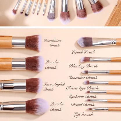 Makeup Brush Set 11 PCS Vegan Bamboo Handle Blush Powder Foundation Makeup Brush Set