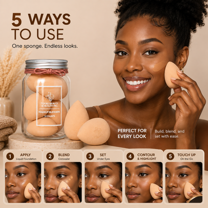 Texas Beauty & Health Super Soft Makeup Sponge Set in Travel Jar | Nude Color | Flawless Foundation Blending