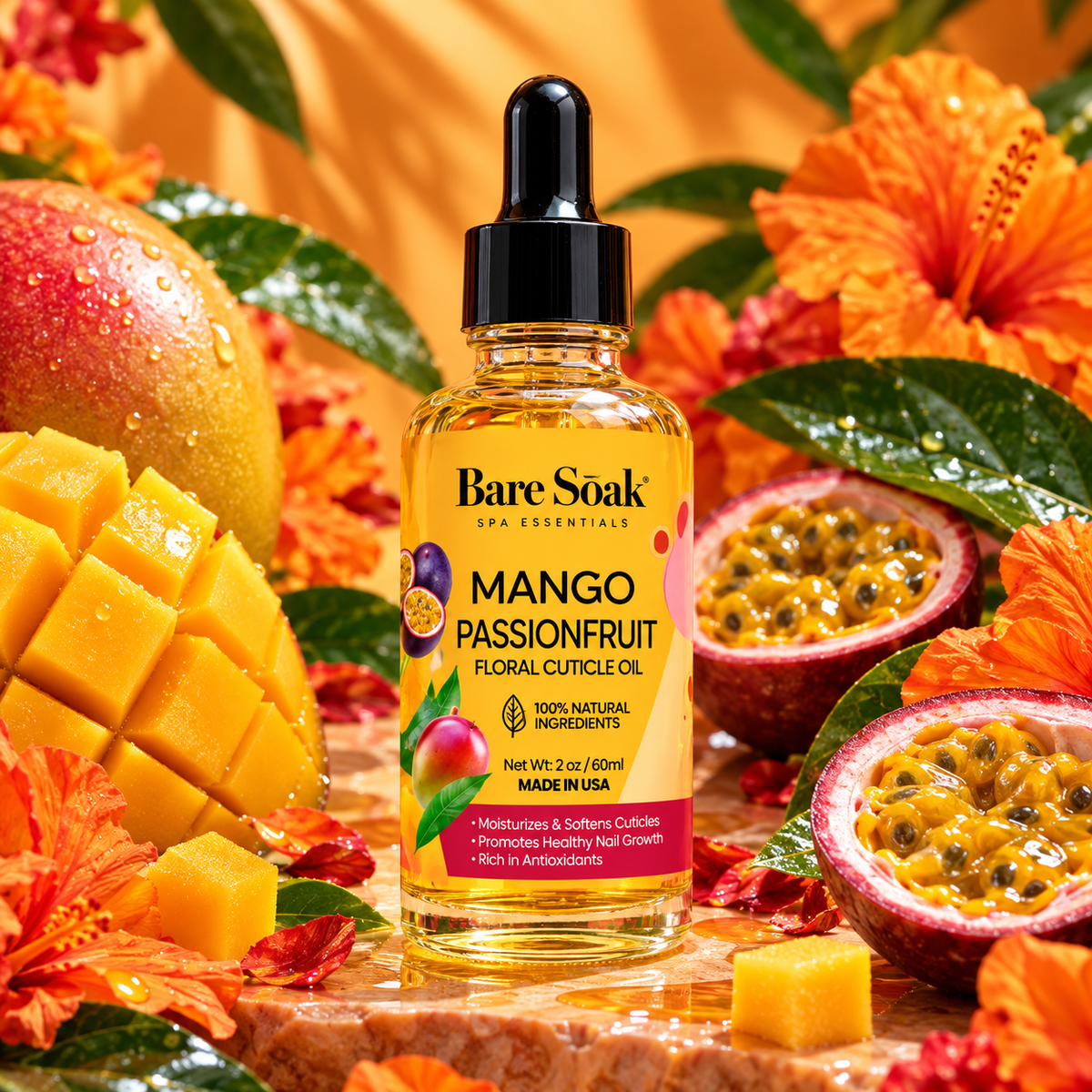 BARE SOAK CUTICLE OIL 2OZ. - MANGO PASSIONFRUIT