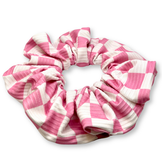 Pink Checkered Summer Scrunchie