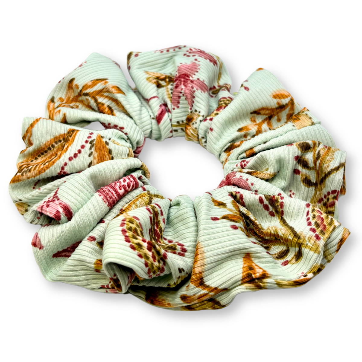 Leaf Floral Sage Ribbed Scrunchie