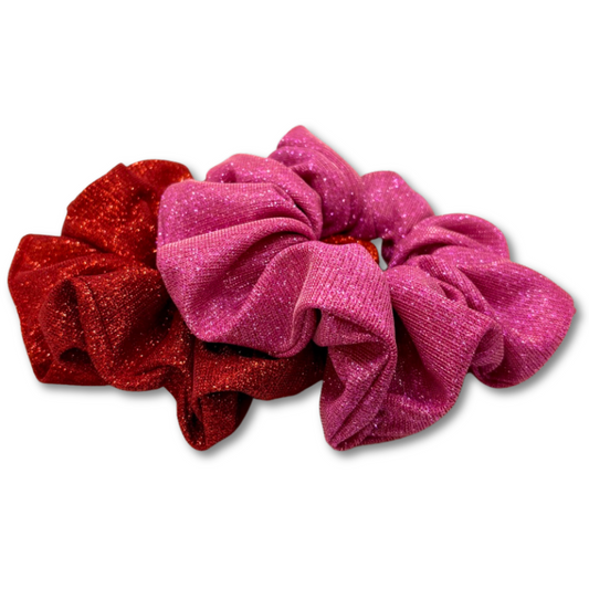 Pink & Red Sparkle Scrunchie Set