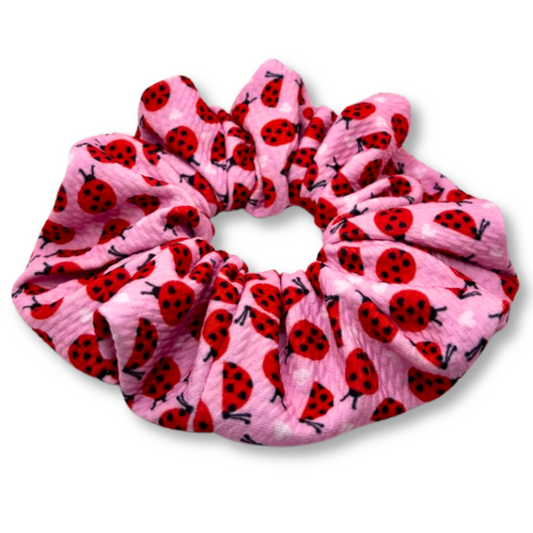 Pink Ladybug Spring Bullet Scrunchie