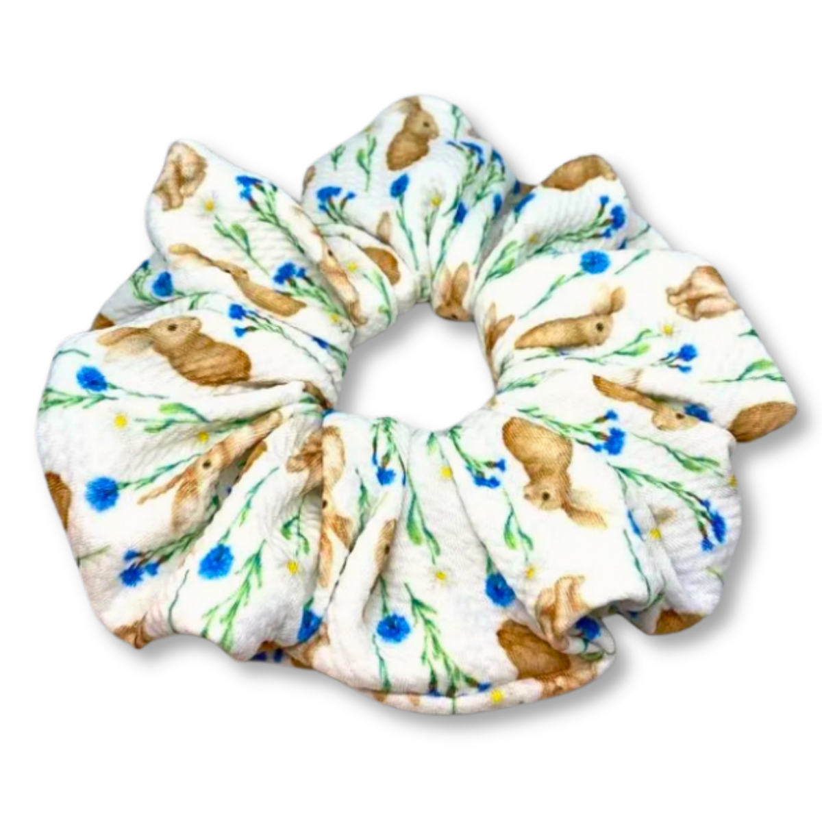 Flowers and Rabbits Easter Bullet Scrunchie