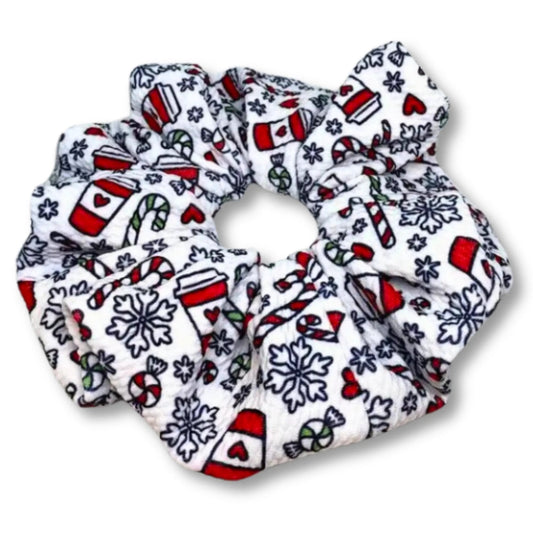 White Coffee and Snowflake Christmas Bullet Scrunchie