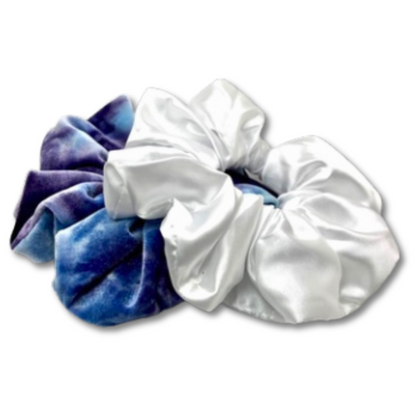 Blue Purple Tie Dye & White Scrunchie Set
