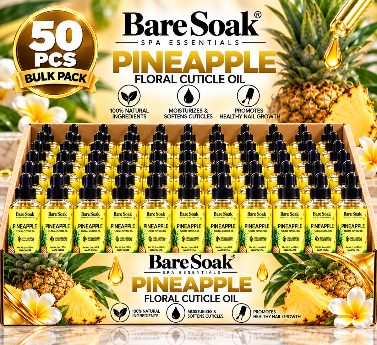 BARE SOAK CUTICLE OIL 2OZ. - PINEAPPLE