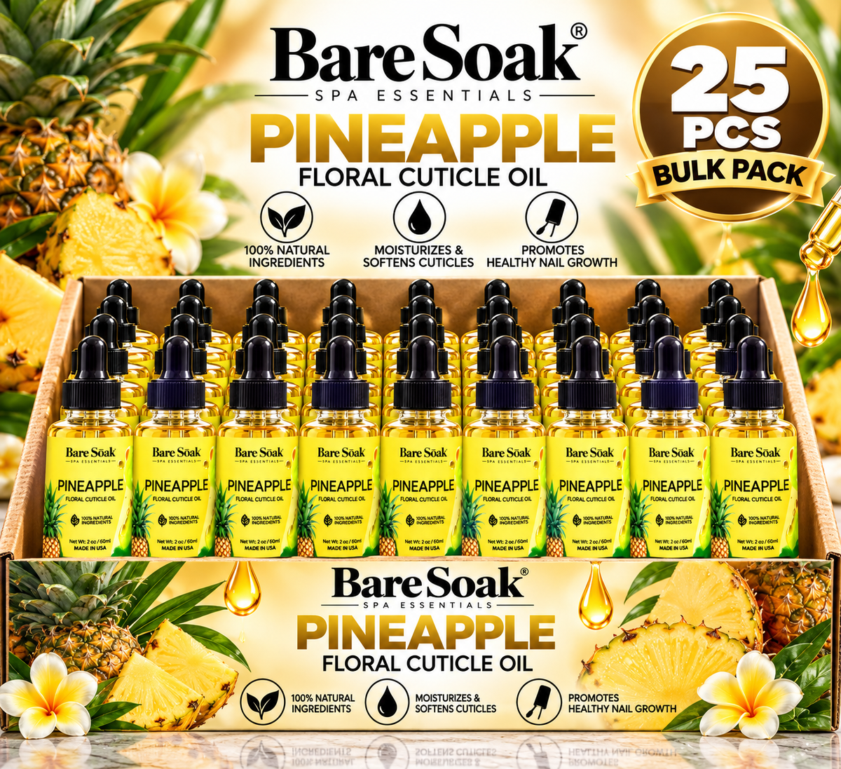 BARE SOAK CUTICLE OIL 2OZ. - PINEAPPLE