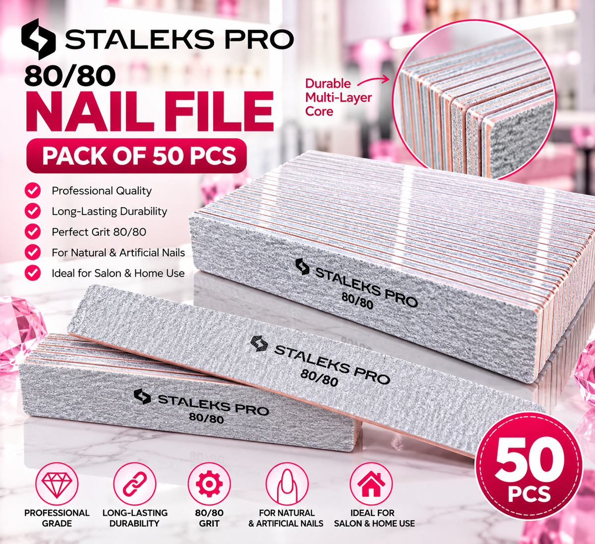 STALEKS PRO JUMBO NAIL FILE 80/80 (PACK OF 50PCS)