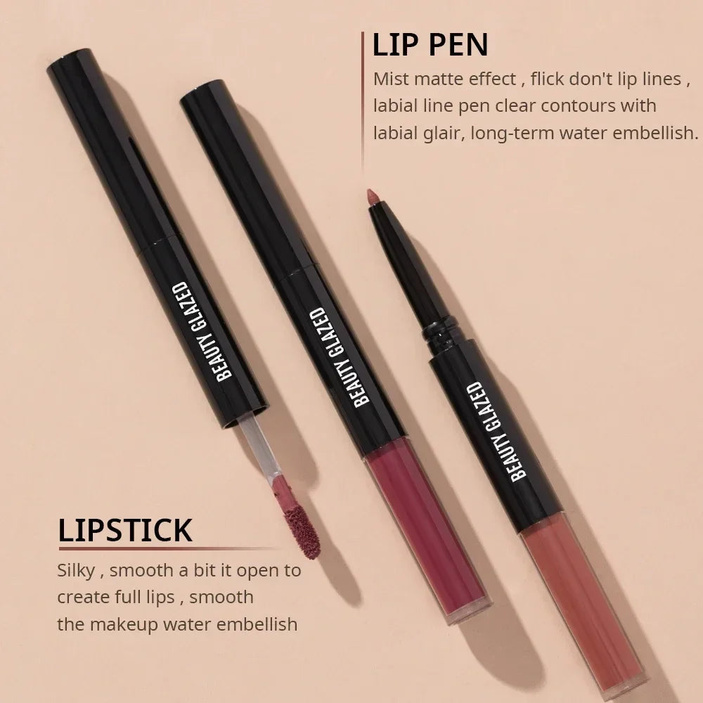 Beauty Glazed 2 In 1 Matte Lipliner Long-Lasting Lipstick Waterproof High Pigment Matte Lip Makeup