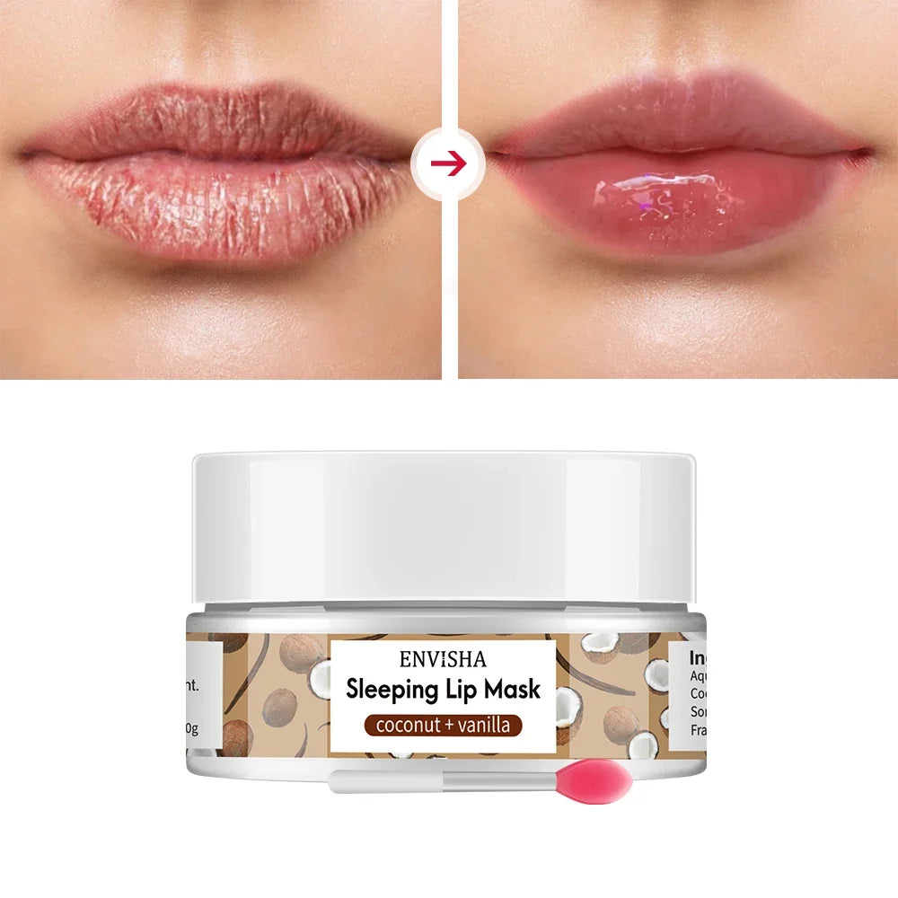 ENVISHA Coconut Lip Sleep Mask Night Sleeping Maintenance Moisturizing Fade Lines Nourishing Balm Skin Care Beauty Health 20g