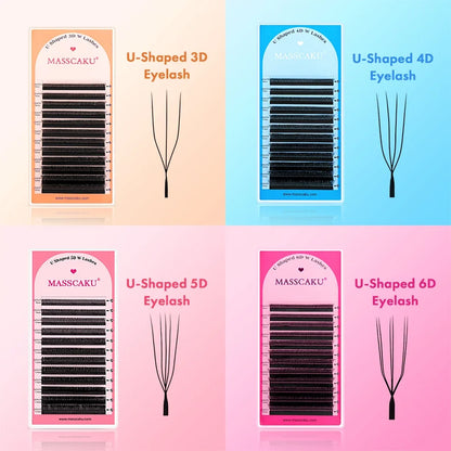 MASSCAKU U-shaped 3D 4D 5D Eyelash Extensions C D Curl U Shaped W Bloom Premade Fans Volume Lashes Natural Mink False Eyelashes