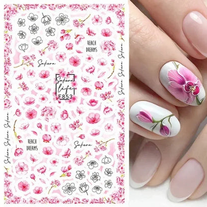 Cherry Blossom 3D Nail Stickers White Flower Petals Nail Art Decals Elegant Wedding Design Spring Sakura Manicure Slider Decor