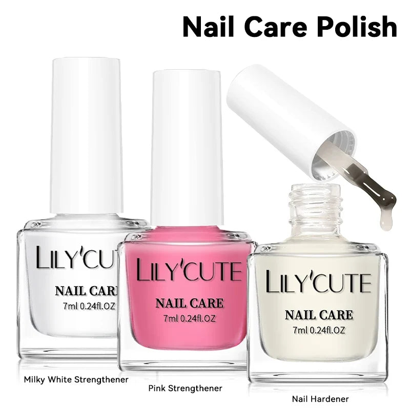 LILYCUTE 7ML Nail Care Polish Milky White Pink Strengthener Effect Long Lasting Care Polish Varnish Fast Drying No Need Lamp