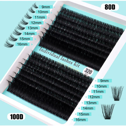 Individual Lashes 20-100D 280pcs Cluster Lashes Natural Look Mixed Tray DIY Eyelash Extension Volume Lash Clusters Eyelashes